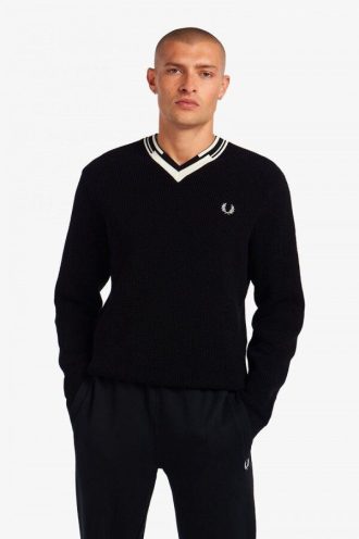 Abstract Tipped V-Neck Jumper Knitwear