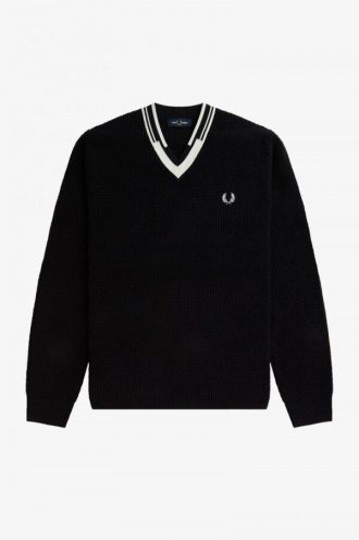 Abstract Tipped V-Neck Jumper Knitwear