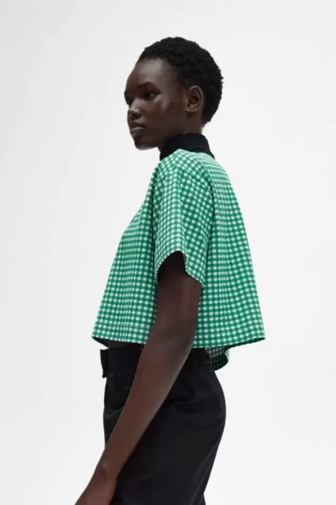 Cropped Gingham Piqué Women’s Polo Shirt