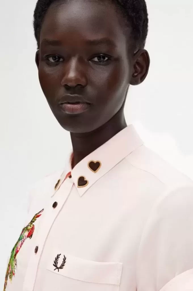 Embroidered Tie-Front Women’s Shirt