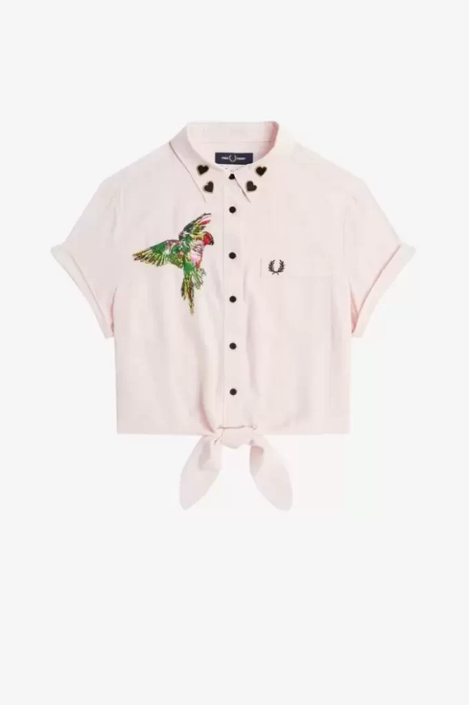 Embroidered Tie-Front Women’s Shirt