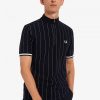 Fine Stripe Funnel Neck Polo Shirts
