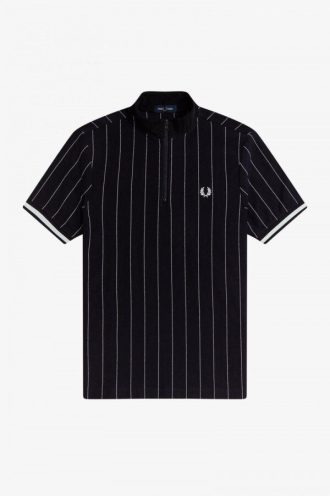 Fine Stripe Funnel Neck Polo Shirts