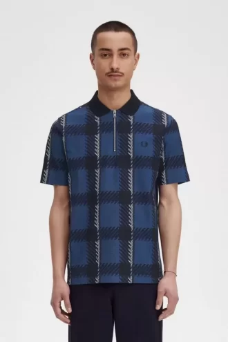 Glitch Tartan Zip Neck Men’s Polo Shirt