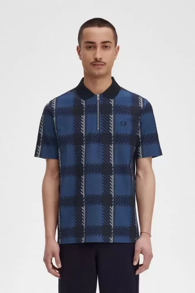 Glitch Tartan Zip Neck Men’s Polo Shirt