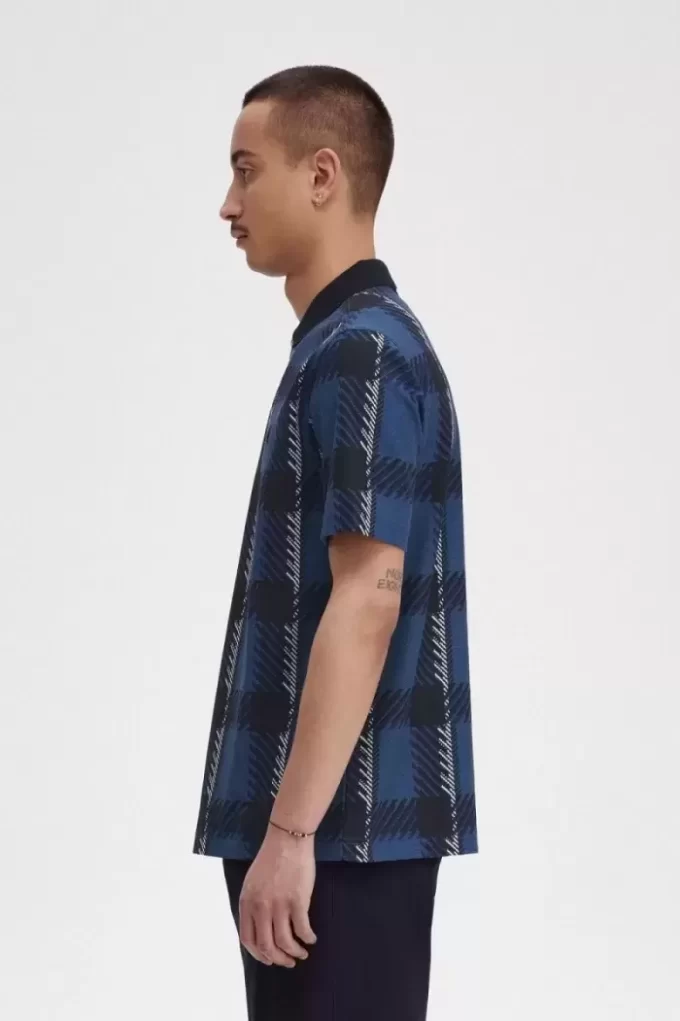 Glitch Tartan Zip Neck Men’s Polo Shirt