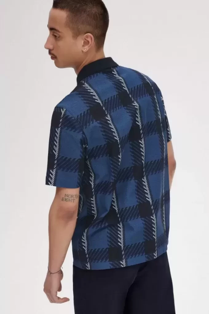 Glitch Tartan Zip Neck Men’s Polo Shirt