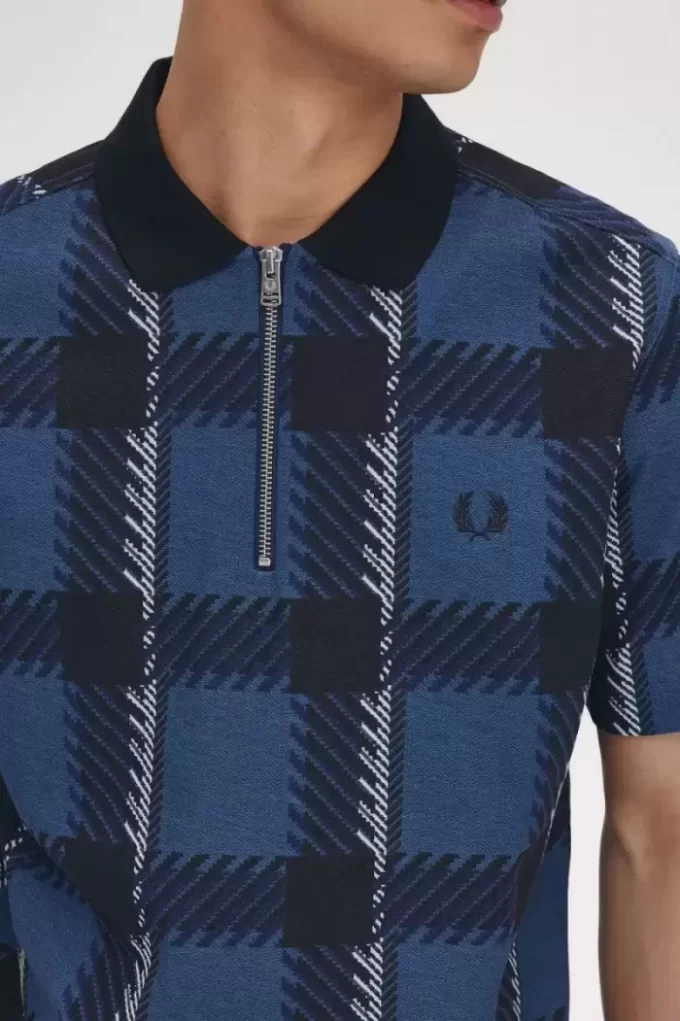Glitch Tartan Zip Neck Men’s Polo Shirt