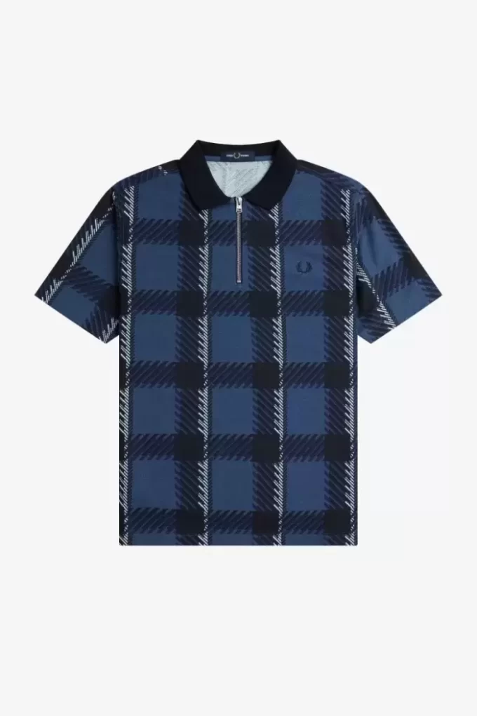 Glitch Tartan Zip Neck Men’s Polo Shirt