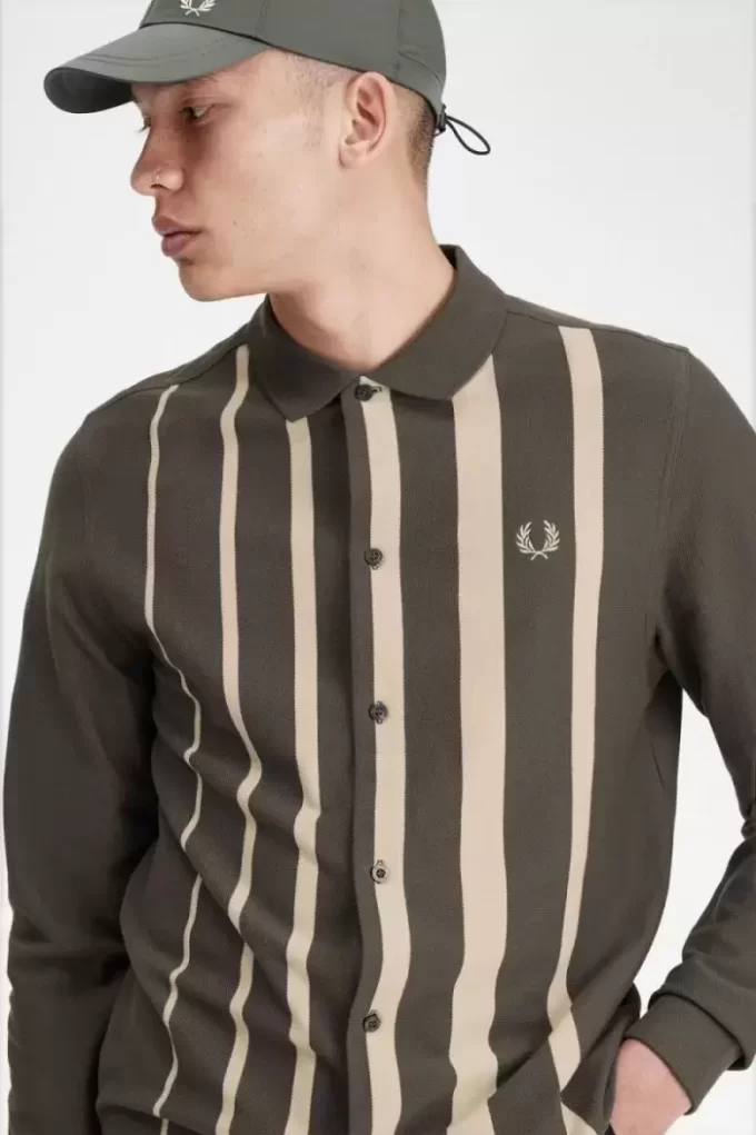 Gradient Stripe Long Sleeve Men’s Polo Shirt