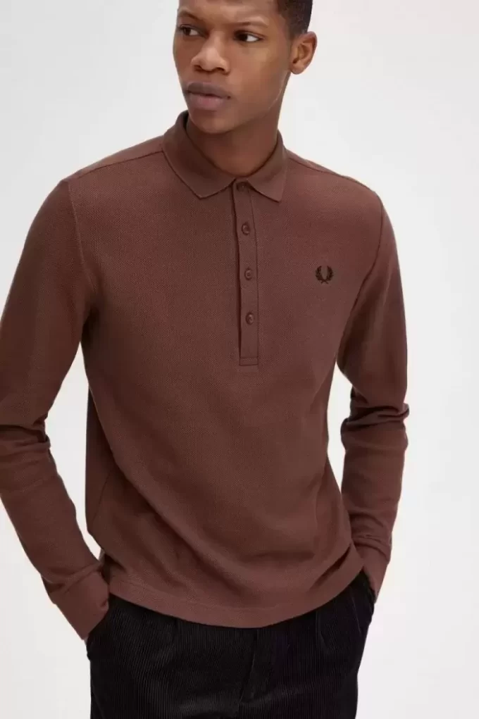 Honeycomb Cotton Long Sleeve Men’s Polo Shirt