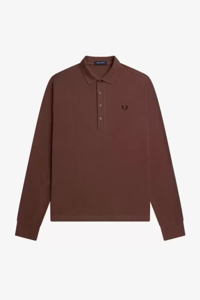 Honeycomb Cotton Long Sleeve Men’s Polo Shirt