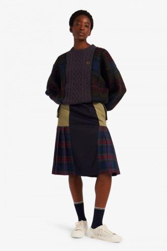 Tartan Panel Cable Knit Jumper Knitwear