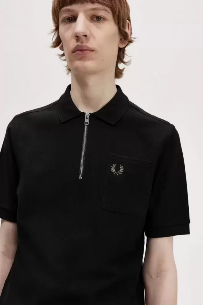Textured Zip Neck Men’s Polo Shirt