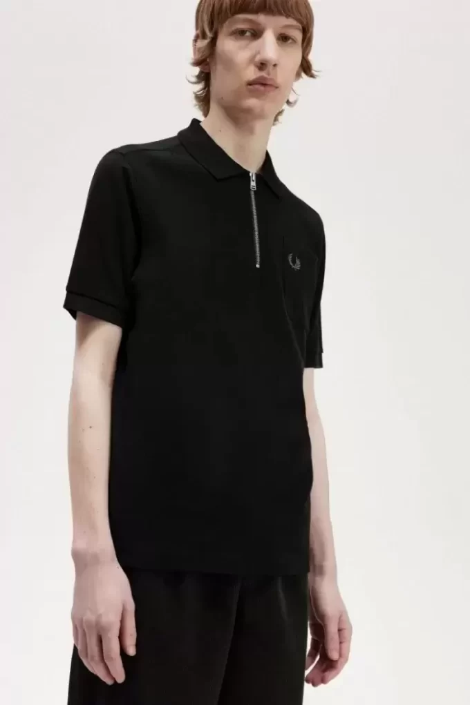 Textured Zip Neck Men’s Polo Shirt