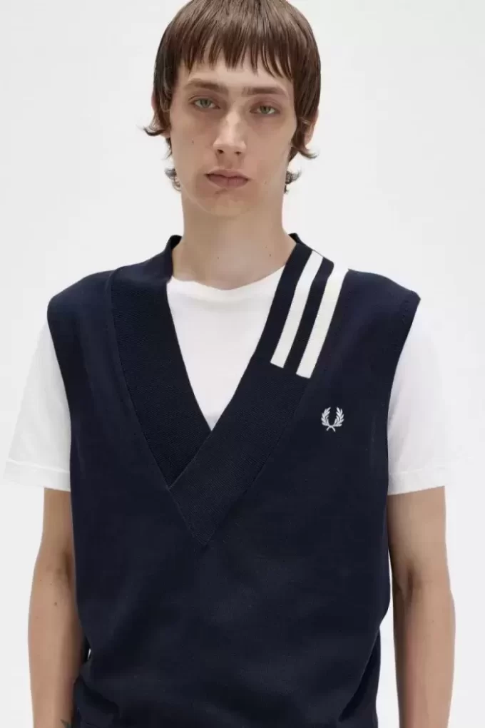 Tipped V-Neck Knitted Men’s Tanks