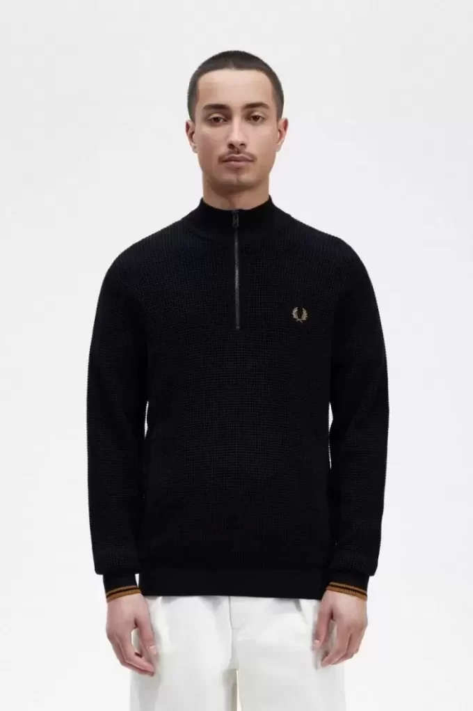 Waffle Stitch Half Zip Men’s Jumper